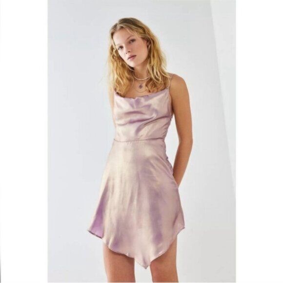 Urban Outfitters | Mallory Metallic Asymmetrical Slip Dress New Lavender Purple - Picture 7 of 10